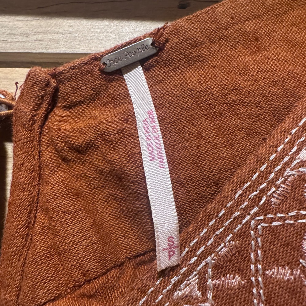 Free People Azalia Rust Brown Embroidered Long‎ Sleeve Romper Boho Small - Picture 3 of 8